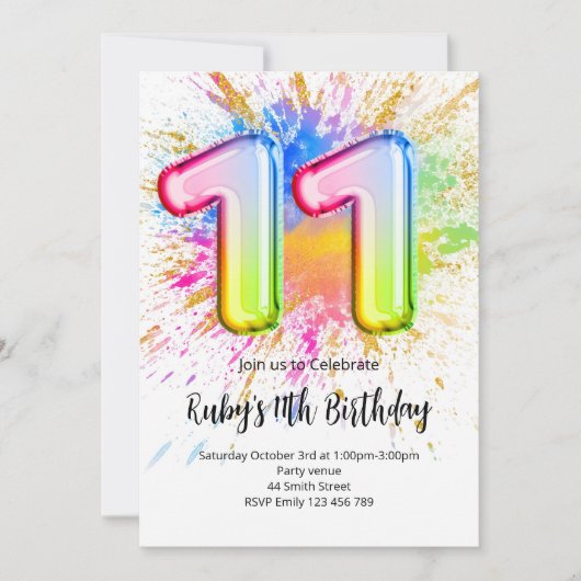 Rainbow 11th Birthday Invitation 招待状 (正面)
