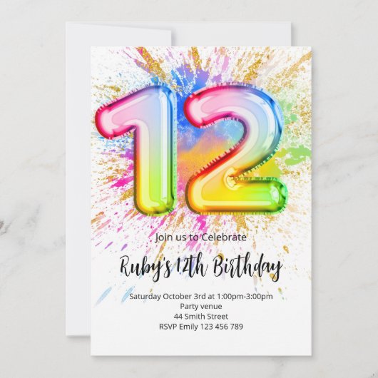 Rainbow 12th Birthday Invitation 招待状 (正面)
