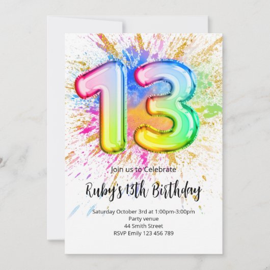 Rainbow 13th Birthday Invitation 招待状 (正面)