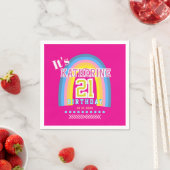 Rainbow 21st Birthday Hot Pink スタンダードカクテルナプキン (インサイチュ)