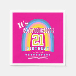 Rainbow 21st Birthday Hot Pink スタンダードカクテルナプキン