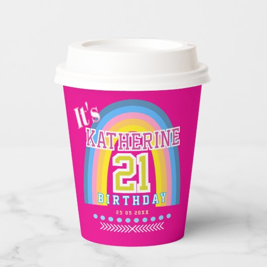 Rainbow 21st Birthday Hot Pink 紙コップ (正面)
