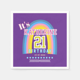 Rainbow 21st Birthday Purple スタンダードカクテルナプキン