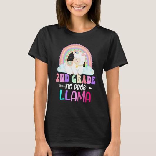Rainbow 2nd Grade No Prob Llama 100th Day of Schoo Tシャツ (正面)