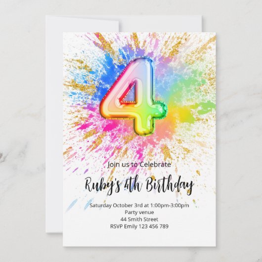 Rainbow 4th Birthday Invitation 招待状 (正面)