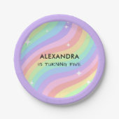 Rainbow 5th Birthday Girl Fifth Party ペーパープレート (正面)