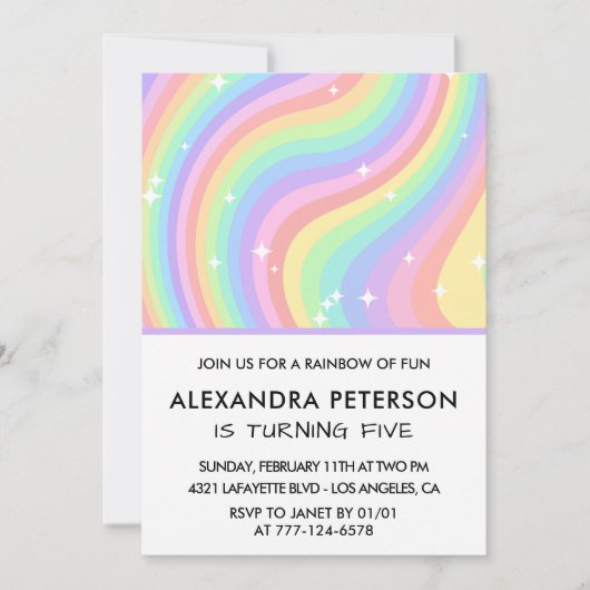 Rainbow 5th Birthday Modern Girl 招待状 (正面)