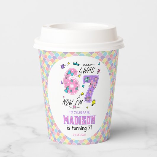 Rainbow 7th Birthday | I Was 6, Now 7 | Kids 紙コップ (裏面)