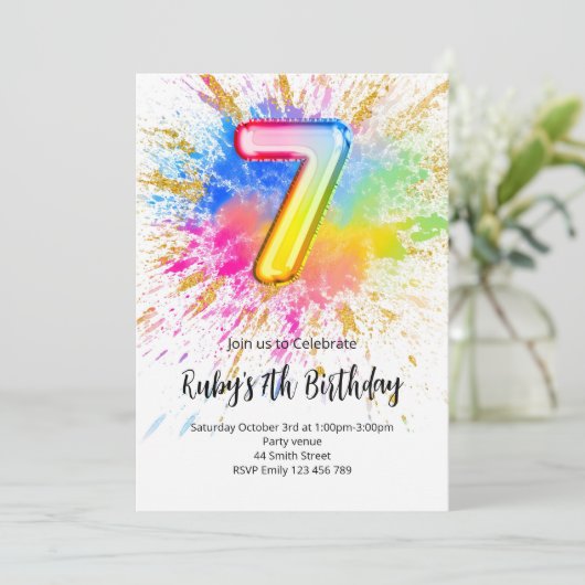 Rainbow 7th Birthday Invitation 招待状 (スタンド正面)