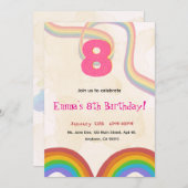 Rainbow 8th Birthday Party, Pink Girl Invitation 招待状 (正面/裏面)