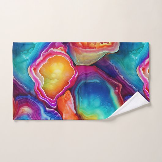 Rainbow Agate Colorful Abstract Geode Design バスタオルセット (ハンドタオル)