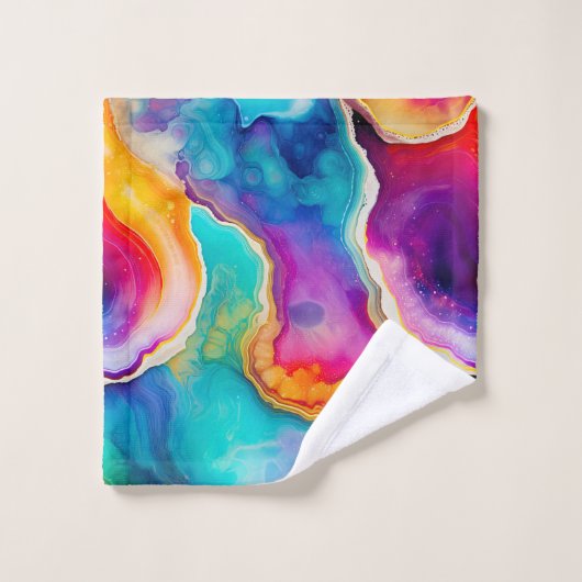Rainbow Agate Colorful Abstract Geode Design バスタオルセット (ウォッシュタオル)