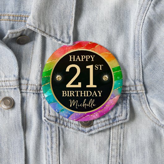 Rainbow Agate Gold Glitter Birthday Badge 缶バッジ (インサイチュ)