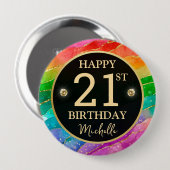 Rainbow Agate Gold Glitter Birthday Badge 缶バッジ (正面&裏面)