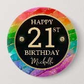 Rainbow Agate Gold Glitter Birthday Badge 缶バッジ (正面)