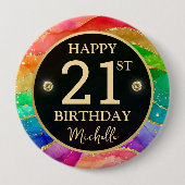 Rainbow Agate Gold Glitter Birthday Badge 缶バッジ (正面)