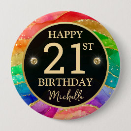 Rainbow Agate Gold Glitter Birthday Badge 缶バッジ