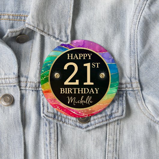 Rainbow Agate Gold Glitter Birthday Badge 缶バッジ (インサイチュ)
