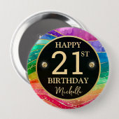Rainbow Agate Gold Glitter Birthday Badge 缶バッジ (正面&裏面)