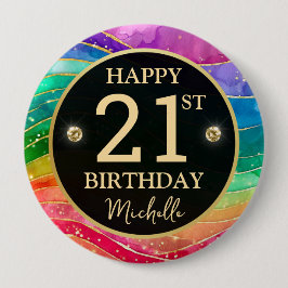 Rainbow Agate Gold Glitter Birthday Badge 缶バッジ
