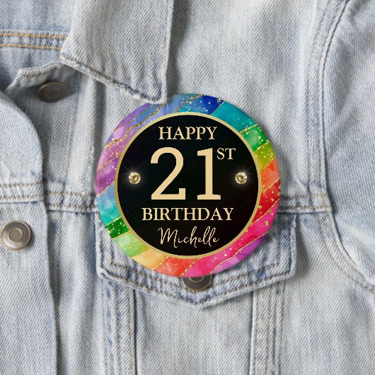 Rainbow Agate Gold Glitter Birthday Badge 缶バッジ (インサイチュ)