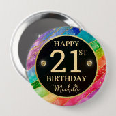 Rainbow Agate Gold Glitter Birthday Badge 缶バッジ (正面&裏面)