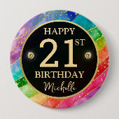 Rainbow Agate Gold Glitter Birthday Badge 缶バッジ (正面)