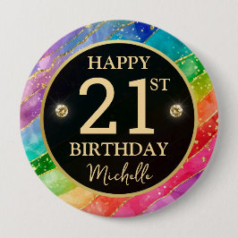 Rainbow Agate Gold Glitter Birthday Badge 缶バッジ