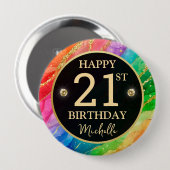 Rainbow Agate Gold Glitter Birthday Badge 缶バッジ (正面&裏面)
