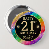 Rainbow Agate Gold Glitter Birthday Badge 缶バッジ (正面&裏面)
