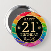 Rainbow Agate Gold Glitter Birthday Badge 缶バッジ (正面&裏面)