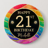 Rainbow Agate Gold Glitter Birthday Badge 缶バッジ (正面)