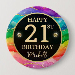 Rainbow Agate Gold Glitter Birthday Badge 缶バッジ