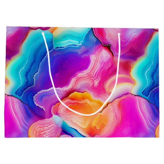 Rainbow Agate | Vibrant Abstract Stone Pattern ラージペーパーバッグ (裏面)