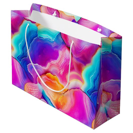 Rainbow Agate | Vibrant Abstract Stone Pattern ラージペーパーバッグ (裏面アングル)