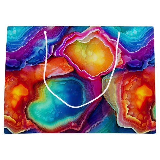 Rainbow Agate | Vibrant Abstract Stone Pattern ラージペーパーバッグ (正面)