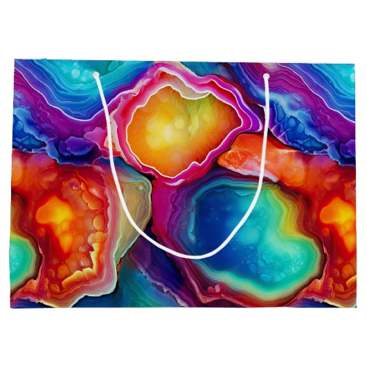 Rainbow Agate | Vibrant Abstract Stone Pattern ラージペーパーバッグ (裏面)