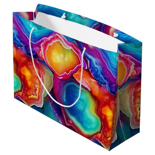Rainbow Agate | Vibrant Abstract Stone Pattern ラージペーパーバッグ (裏面アングル)