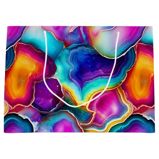 Rainbow Agate | Vibrant Abstract Stone Pattern ラージペーパーバッグ (正面)