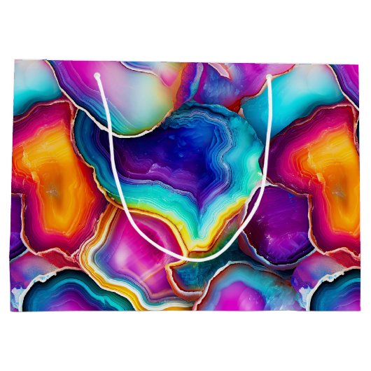 Rainbow Agate | Vibrant Abstract Stone Pattern ラージペーパーバッグ (裏面)