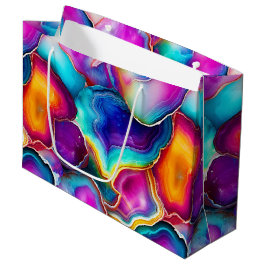 Rainbow Agate | Vibrant Abstract Stone Pattern ラージペーパーバッグ