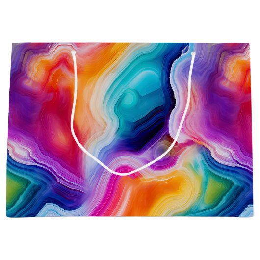 Rainbow Agate | Vibrant Abstract Stone Pattern ラージペーパーバッグ (正面)