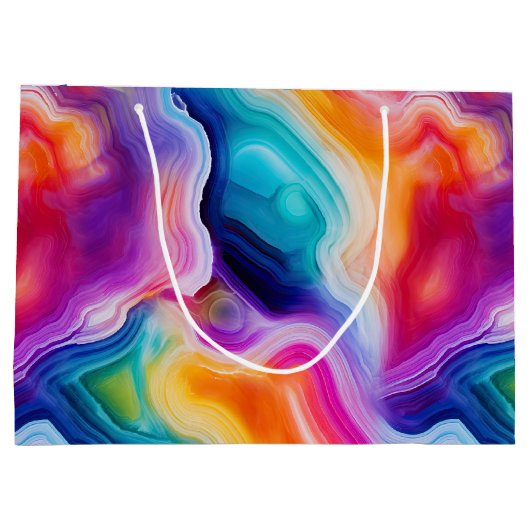 Rainbow Agate | Vibrant Abstract Stone Pattern ラージペーパーバッグ (裏面)