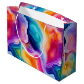 Rainbow Agate | Vibrant Abstract Stone Pattern ラージペーパーバッグ (裏面アングル)