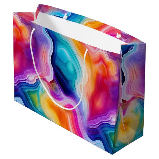 Rainbow Agate | Vibrant Abstract Stone Pattern ラージペーパーバッグ (裏面アングル)