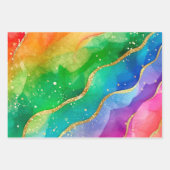 Rainbow Alcohol Ink Gold Glitter Abstract Design ラッピングペーパーシート (正面3)