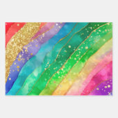 Rainbow Alcohol Ink Gold Glitter Abstract Design ラッピングペーパーシート (正面3)