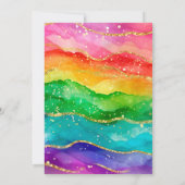 Rainbow Alcohol Ink Gold Glitter Wedding 招待状 (裏面)