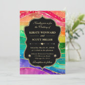 Rainbow Alcohol Ink Gold Glitter Wedding 招待状 (スタンド正面)