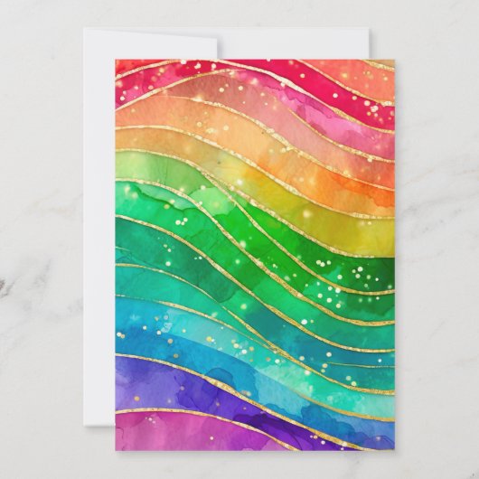 Rainbow Alcohol Ink Gold Glitter Wedding 招待状 (裏面)